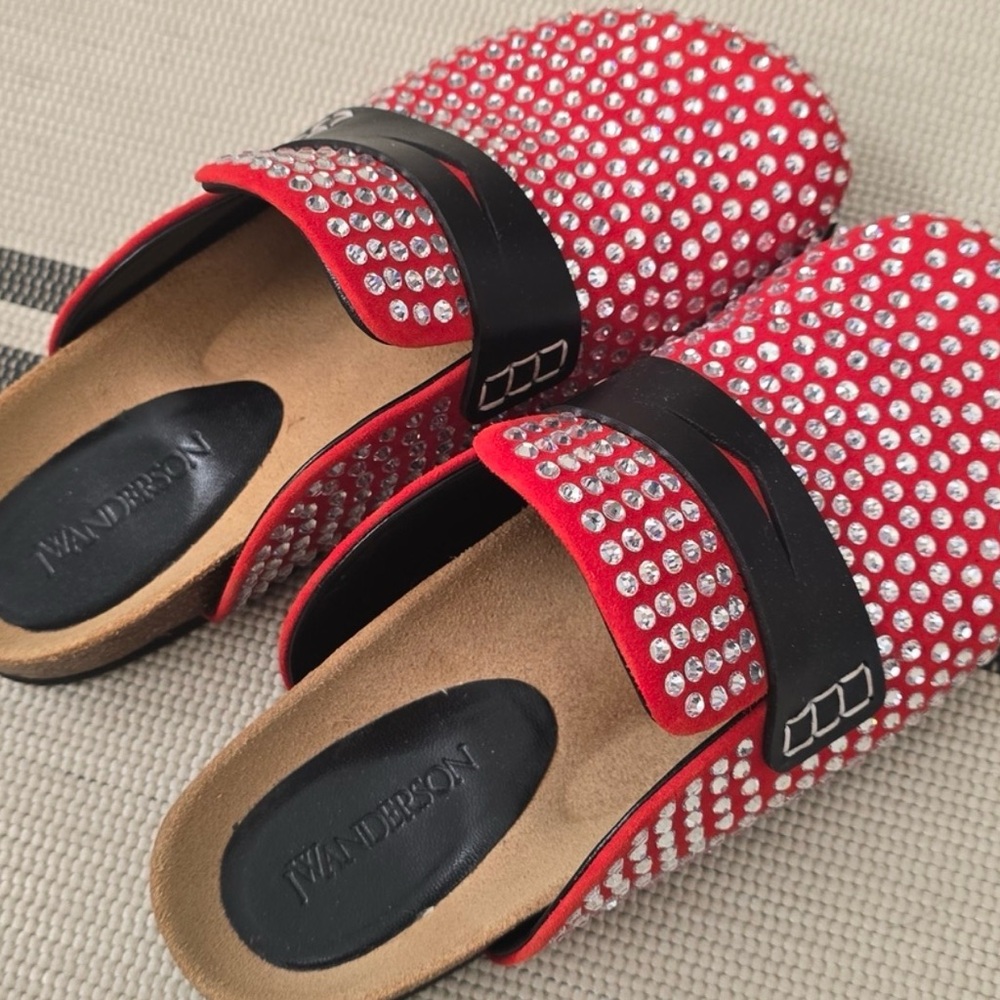 JW Anderson Suedekid Red Crystal Loafers size 38 - Picture 3 of 12